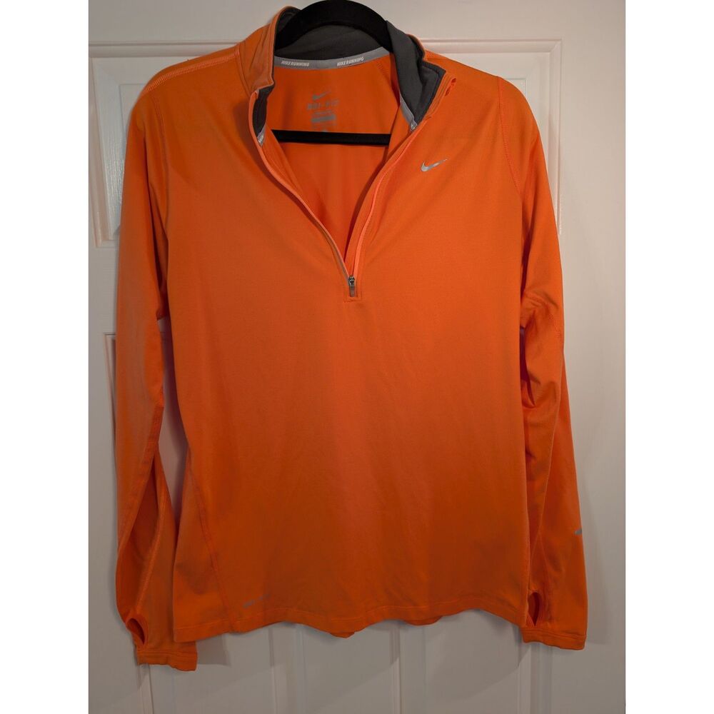 Nike Dri-Fit Running Quarter Zip Men's M Orange Long Sleeve Thumbholes